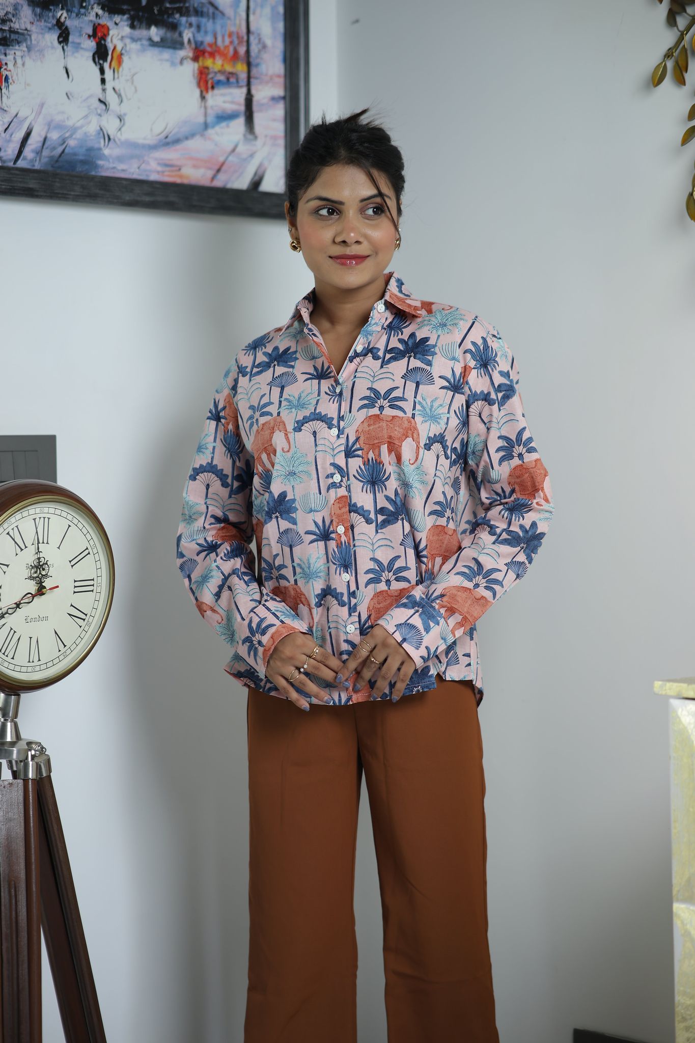 Safari on Pink  Print 100% Cotton Full Sleeves Women's Shirt-s