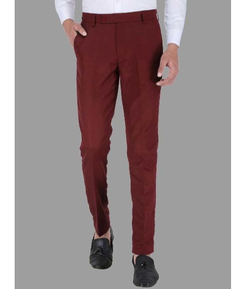 Playerz - Maroon Polycotton Slim - Fit Men's Formal Pants ( Pack of 1 )