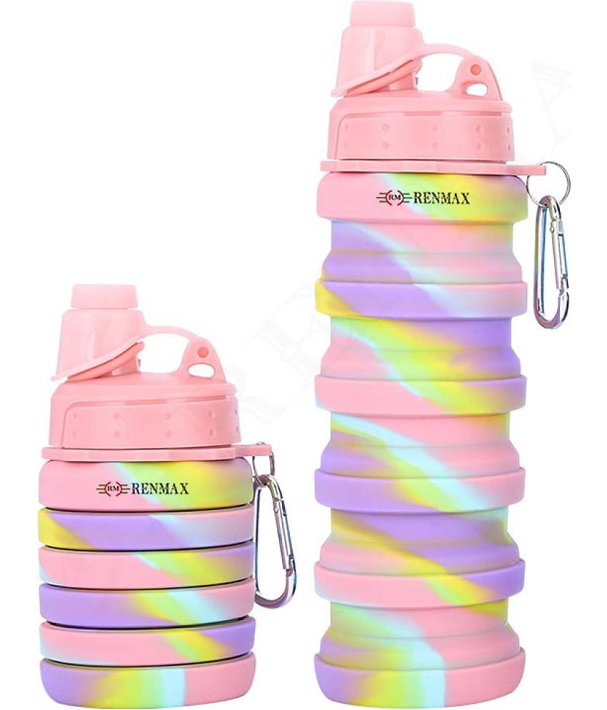 RENMAX Silicon colorful Foldable Water Bottle BPA Free Multicolour Water Bottle 500 mL ( Set of 1 )