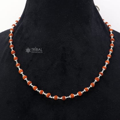 Handmade 925 Sterling silver gorgeous natural Rudraksh beads 24 long necklace ch597