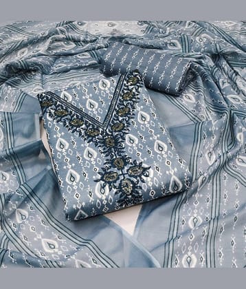 Rangtulika Ethnics Unstitched Cotton Embroidered Dress Material - Blue ( Pack of 1 )