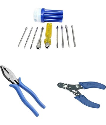 PYE Set of 3 hand tool Combo(Pliers 155 mm/8in1 Screw Driver Kit/Wire Stripper and Cutter 130 mm)