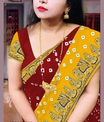 JIHANA FAB Chiffon Printed Bandhani Sarees With Unstitched Blouse Piece ( Red )