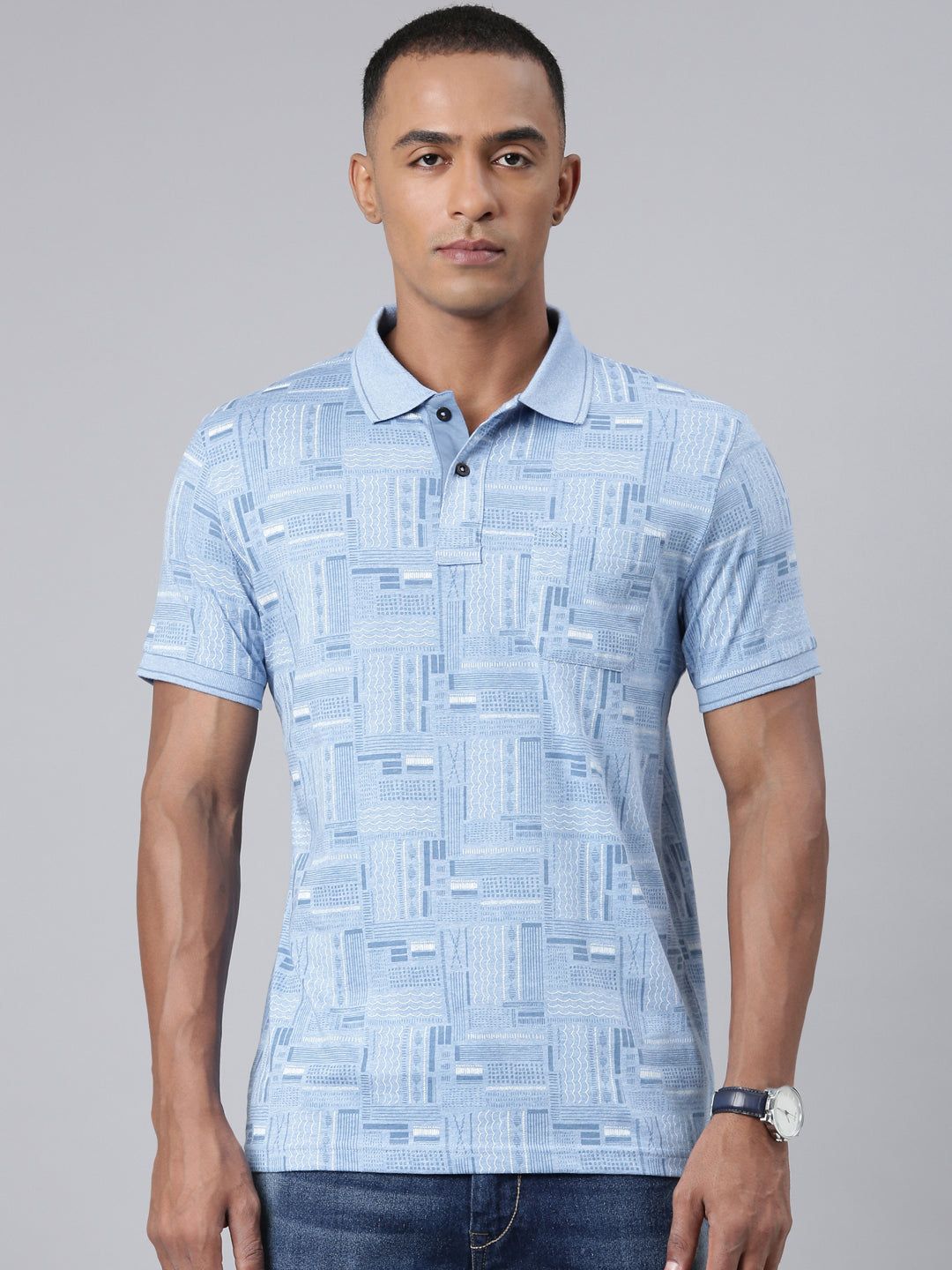 Classic Polo Mens Aop Lt.Blue Polo Neck Slim Fit T-Shirt | BELLO - 273 A SF P