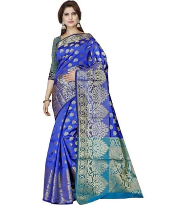 Women's Jacquard Woven Saree With Unstitched Blouse 5.5Mtr (Dark Blue)-PID54497 Women's Jacquard Woven Saree With Unstitched Blouse 5.5Mtr (Dark Blue)-PID54497