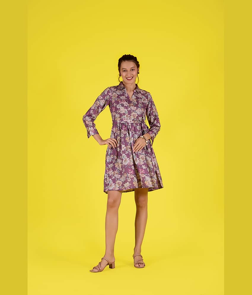 Amarasha Women Crepe Printed Fit & Flare Dress ( Purple )