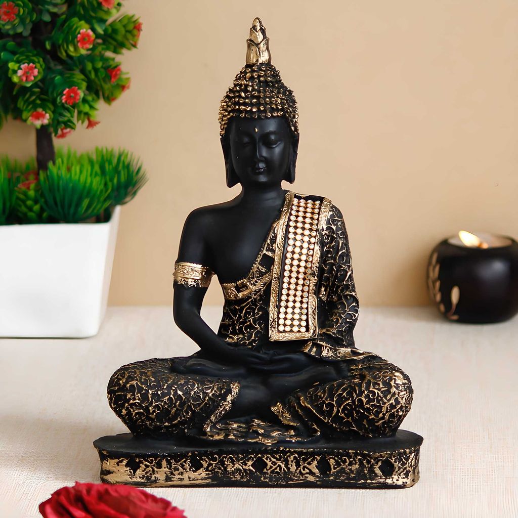 eCraftIndia Black and Golden Meditating Lord Buddha Handcrafted Decorative Showpiece - Pooja Needs | Buy online on ZillyBuy