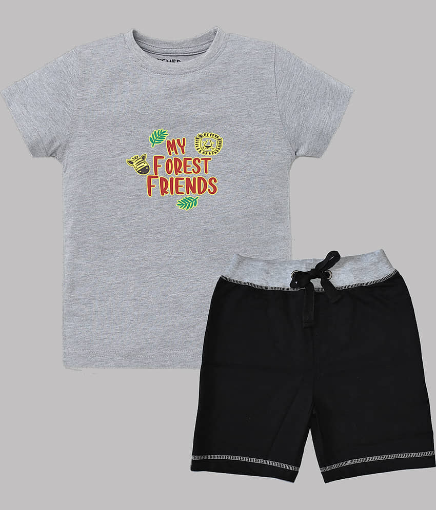 ETCHED DESIGN Pack of 1 Boys Cotton T-Shirt & Shorts Set ( Multicolor )