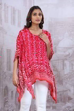 Pink Short Kaftan With Round Neck-PINK / M
