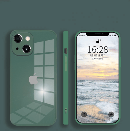 iPhone 14 Aqua Square Tempered Glass Case-Dark Green