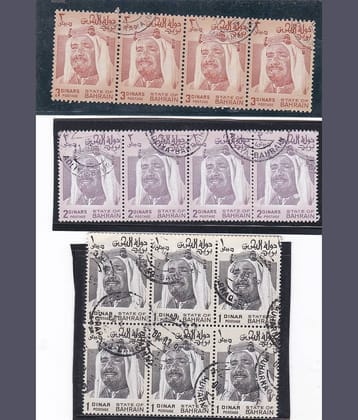 BAHRAIN1976- 77 Shaikh Isa bin Salman al-Khalifa 14  STAMPS USED BLOCK 6- 1 DINNAR 4- 2DINNAR- 4 3 DINNR 4