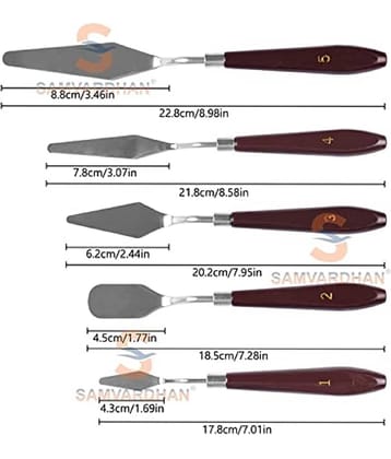 Rangwell 5 Piece Palette Knives/Painting Knives (Size-1,2,3,4,5) (Wooden Style Palette Knife)