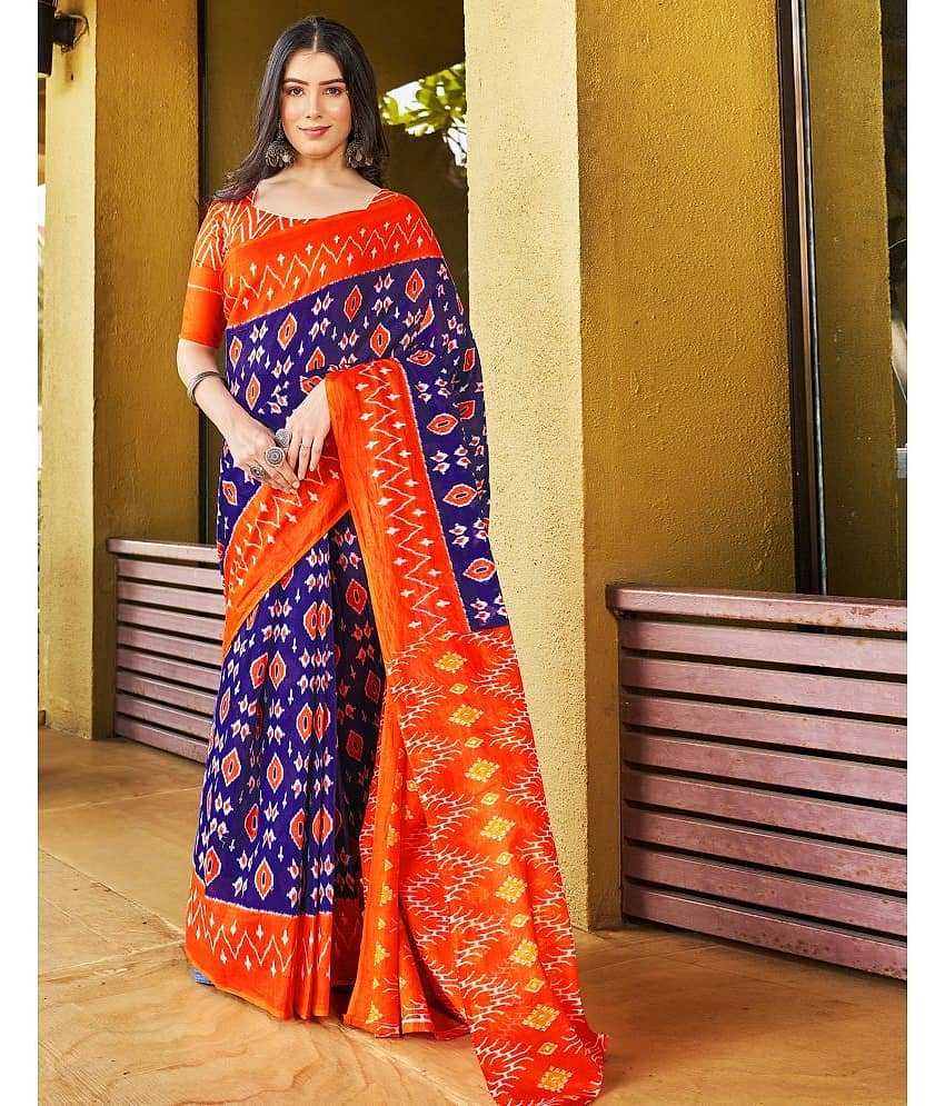 Samah Cotton Printed Ready to Wear Saree With Unstitched Blouse Piece ( Teal )