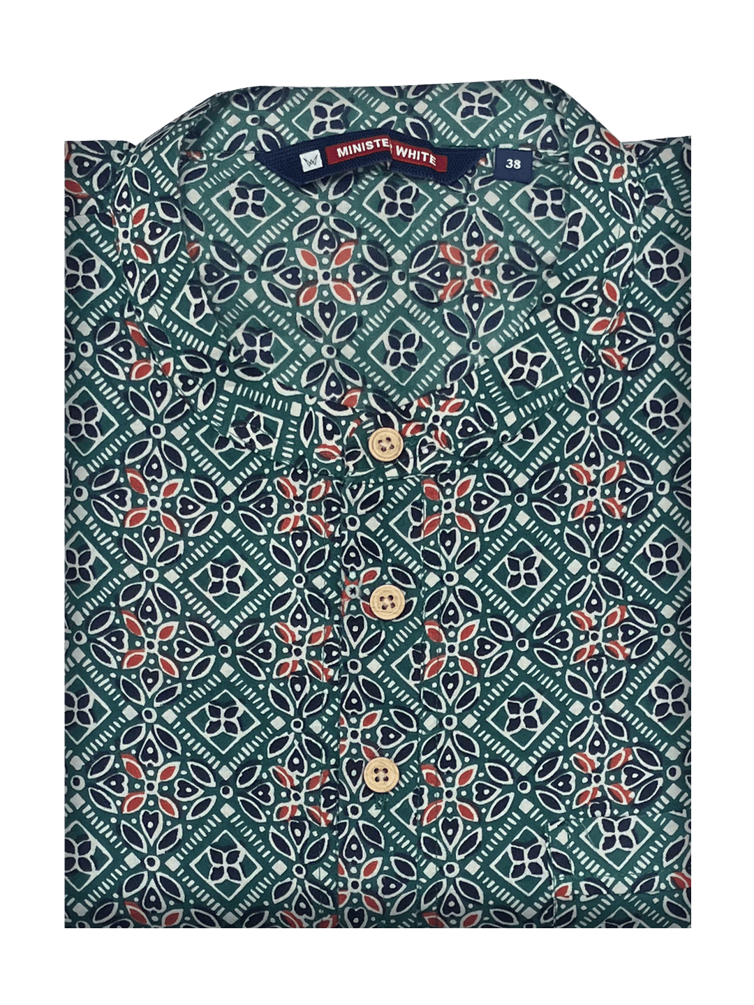 Mens Cotton Green Colour Full Sleeves Short Kurta-38 / F/S