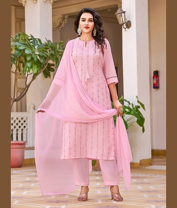 VIBEVISION Cotton Blend Embroidered Kurti With Pants Women's Stitched Salwar Suit - Pink ( Pack of 1 )