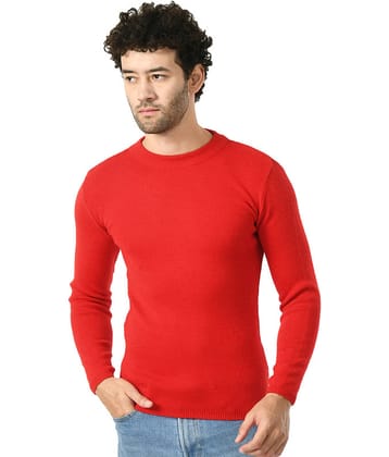 IndiWeaves Woollen Round Neck Men's Full Sleeves Pullover Sweater - Red ( Pack of 1 )