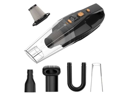 Portronics Mopcop Rechargeable Handheld Vacuum Cleaner for Home & Car, Washable HEPA Filter, Multi-Function Nozzles, Deep Cleaning, Cordless, Dry Vacuum, for Home Appliances (Black)