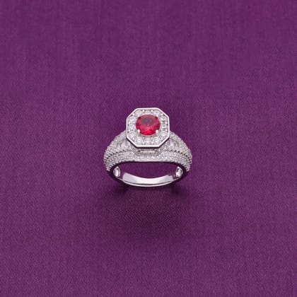 Pave Zircon Studded Pink Solitaire Silver Ring-Pink Stone / Silver / US 5 (15.6 mm Diameter)