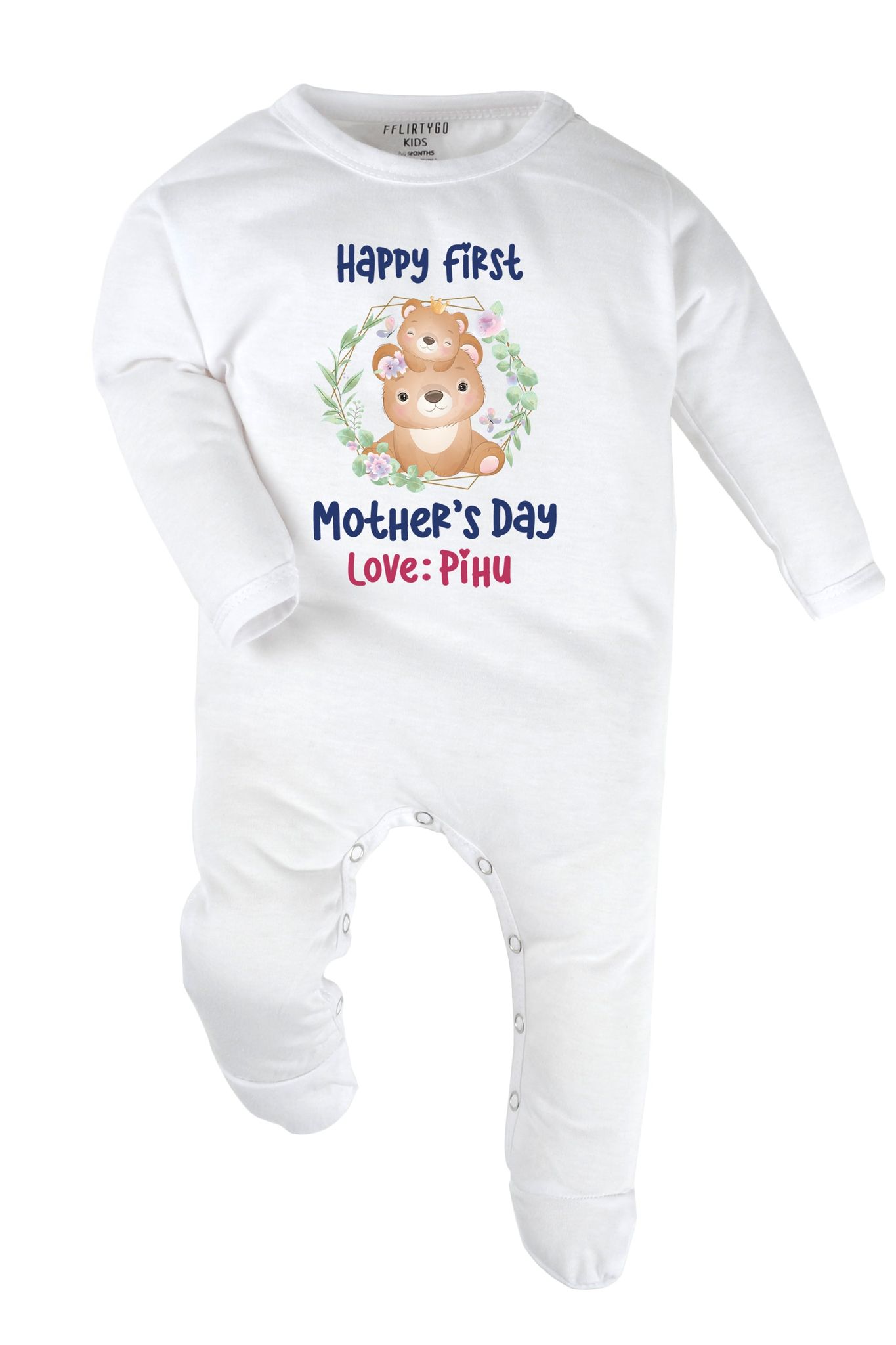 Happy First Mother's Day Baby Romper | Onesies w/ Custom Name-White / Baby Jumpsuit / 0-3 Months