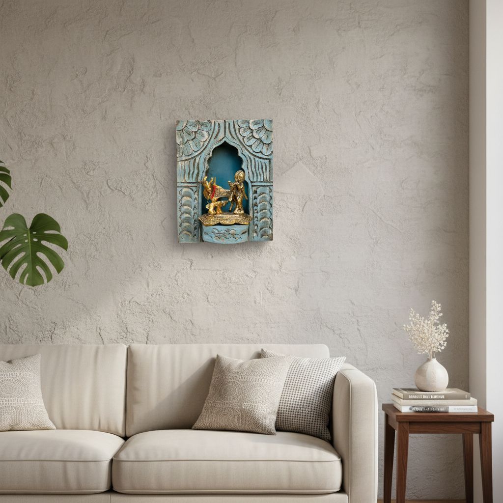 Distressed Wooden Jharokha Mirror | Sculpture Decor