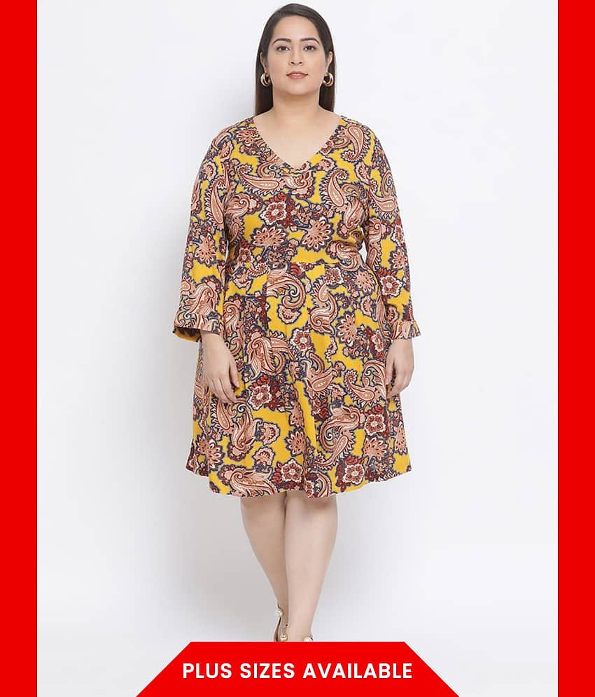 Oxolloxo Women Viscose Rayon Printed A-line Dress ( Multicolor )