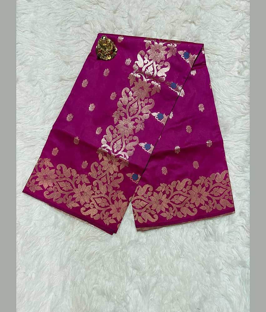 Semore Art Silk Solid Saree With Unstitched Blouse Piece ( Rani )