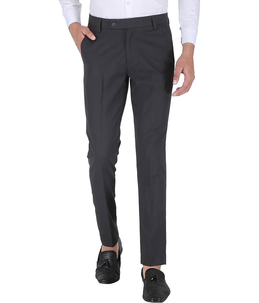Playerz Poly Blend Slim -Fit Solid Grey Men's Trousers Single Pack