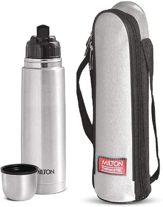 Milton Flip Lid 750 Thermosteel 24 Hours Hot and Cold Water Bottle with Bag 750 Ml (Silver)