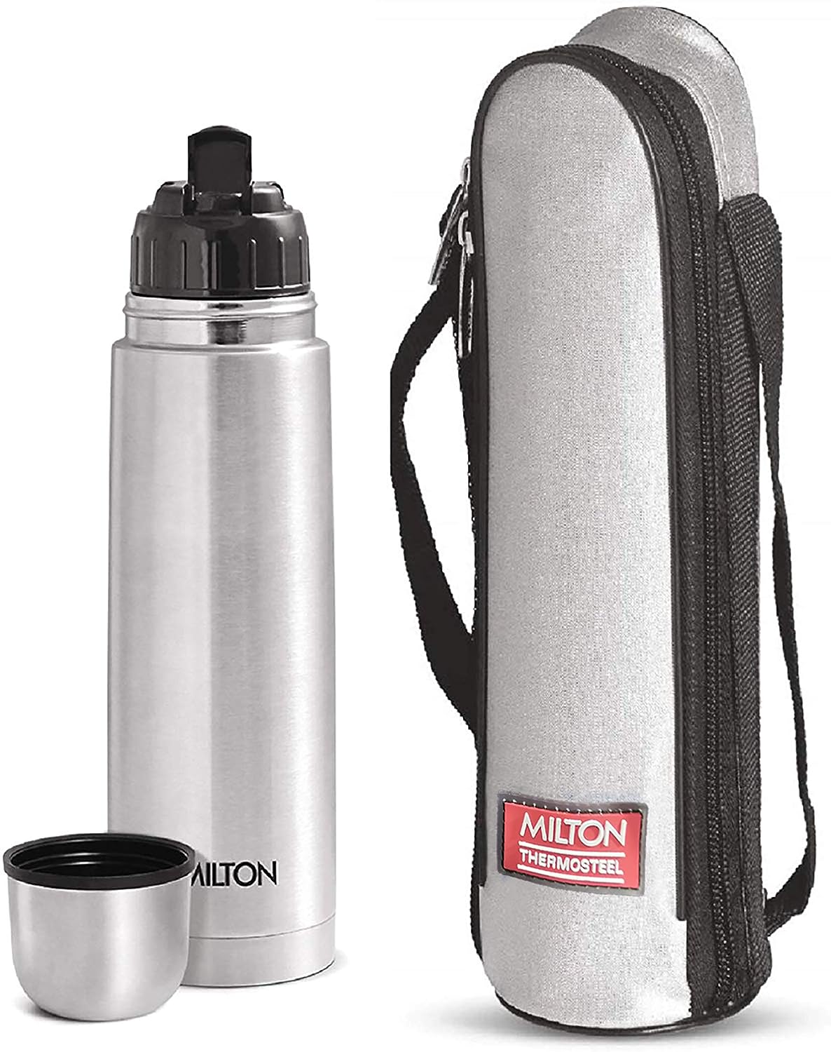 Milton Flip Lid 750 Thermosteel 24 Hours Hot and Cold Water Bottle with Bag 750 Ml (Silver)