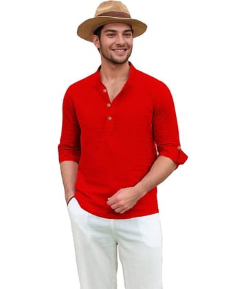 VIMASUTI Cotton Plain Shirt Style Kurta For Men ( Red )