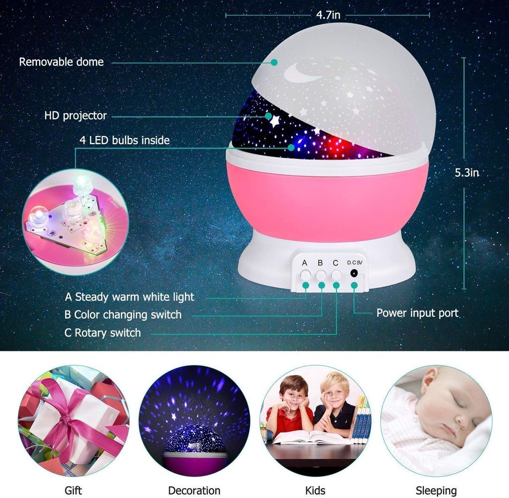 Denzcart Star Master Night Light Projector, USB Cable Included - Ideal for Kids Room, Baby-Safe Plastic, 8 Modes, Moon and Stars Romantic Projector (Multi Color, Pack of 1)