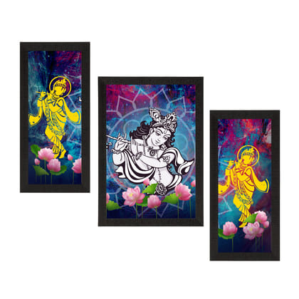 Set of 3 Lord Krishna Satin Matt Texture UV Art Painting
