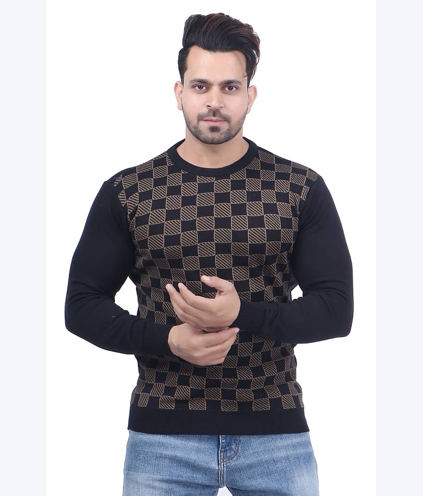 FEVERFEW Cotton Blend Round Neck Men's Full Sleeves Pullover Sweater - Black ( Pack of 1 )