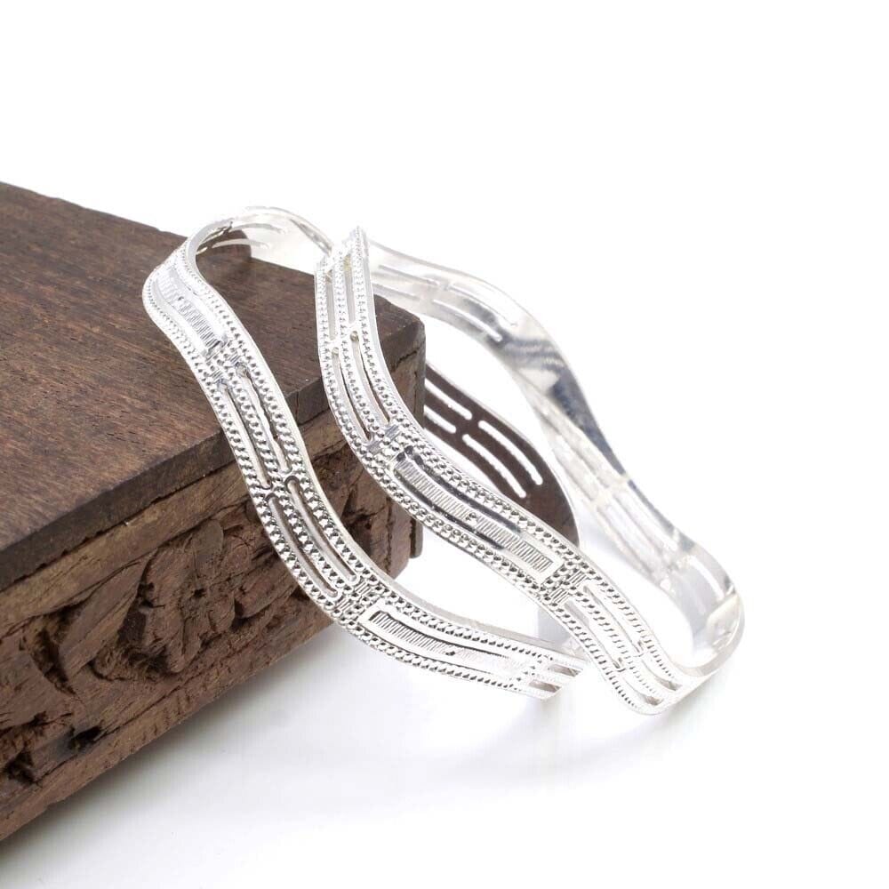 Indian Style Real Sterling Silver Women Bangles Bracelet (Kangan)-2pc / 5.4 CM (2.12 Inch) 2.2