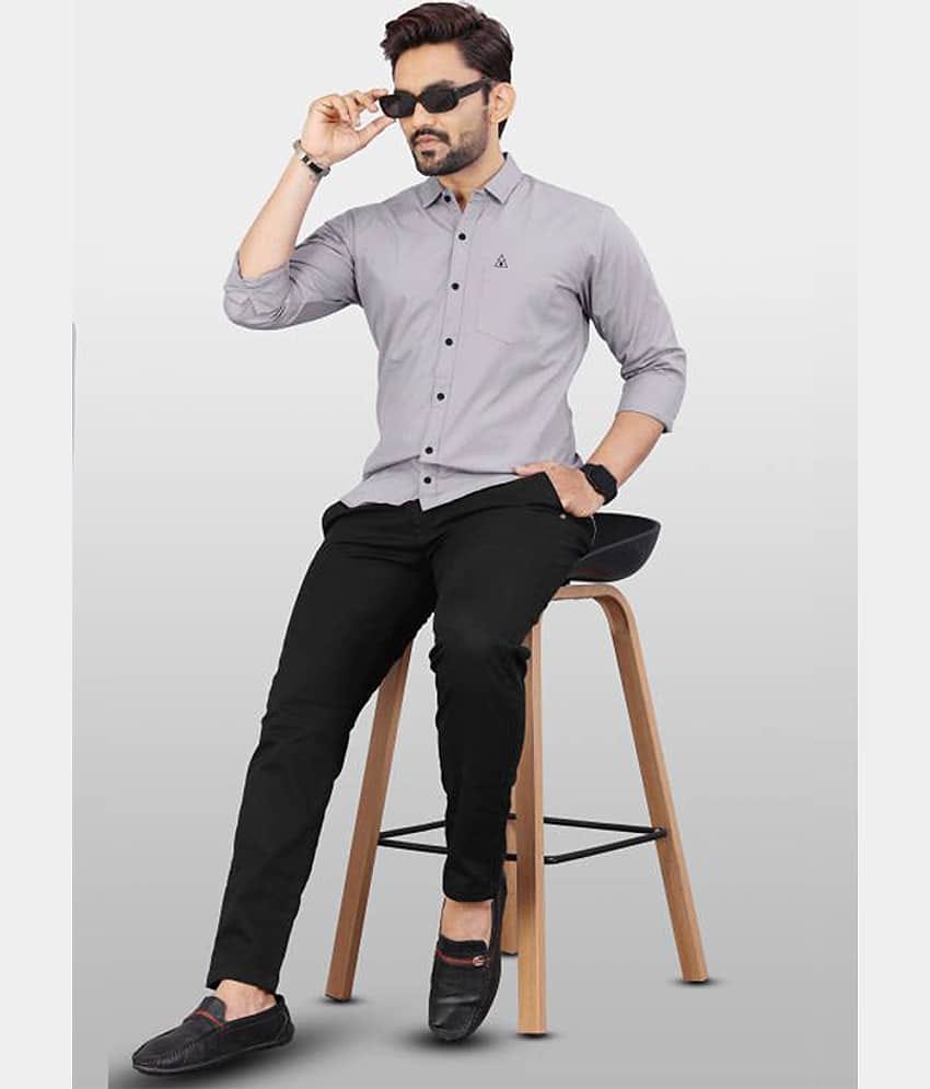 KITWELL Cotton Blend Regular Fit Solids Full Sleeves Men's Casual Shirt - Grey ( Pack of 1 )
