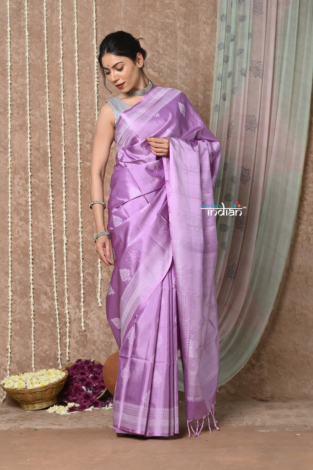 Tyohaar ~ Handloom Pure Silk Saree with Handwoven Zari Work On Pallu ~ Lilac