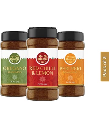 MANPRAS Combo Peri Peri- Oregano - Red Chilly Lemon Pack of 3 50Gms. Each. 150 gm