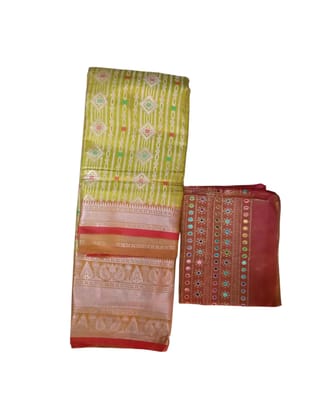 KEERTHANA TRENDS Green and Honey Mixed Seema Pattu Saree