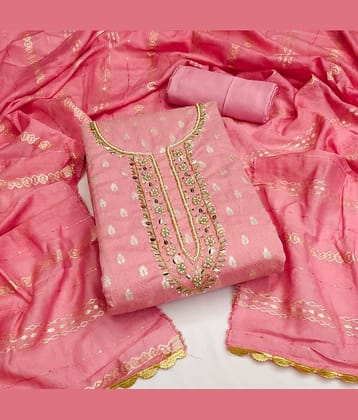 Rangtulika Ethnics Unstitched Jacquard Applique Dress Material - Pink ( Pack of 1 )