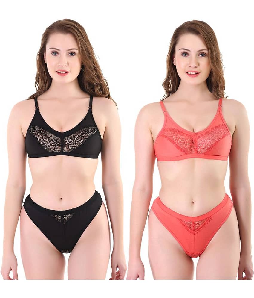 TCG Pack of 2 Cotton Lycra Women's Bra & Panty Set ( Multi Color )