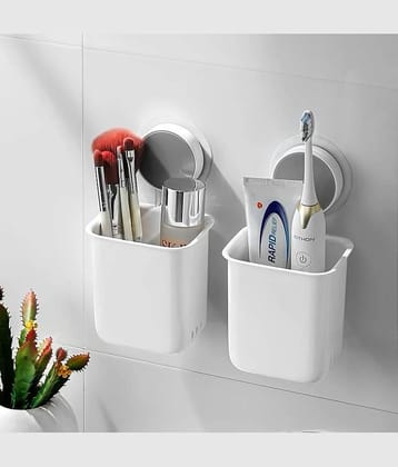 NCMART 2 Pcs Plastic Toothbrush Holders for Bathroom | Wall Mounted Toothbrush Holder | Toothbrush Holders for Toothbrushes | Bathroom Shelf for Wall and Multipurpose