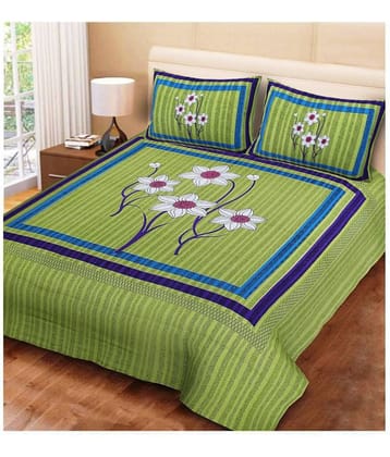 Uniqchoice - Green Cotton Double Bedsheet with 2 Pillow Covers