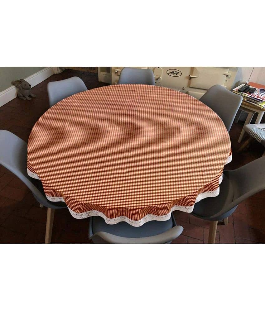 Checks PVC 4 Seater Round Table Cover ( 152 x 152 ) cm Pack of 1 Brown