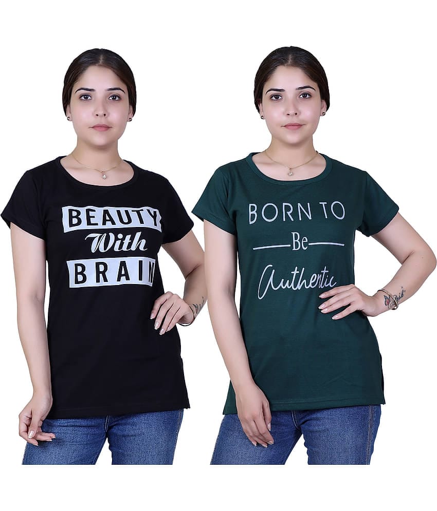 Varenyam Women Cotton Regular Fit Round Neck T-Shirt ( Black )