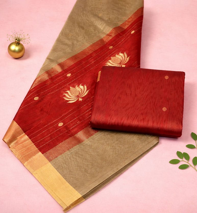 Handwoven Unstitched Chanderi 3 Piece Suit Set (Silk × Mercerized Cotton)