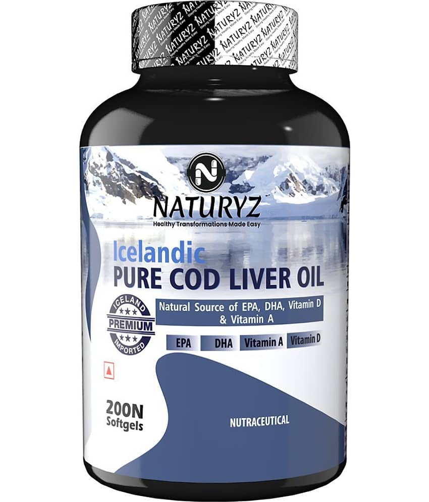 NATURYZ Icelandic COD Liver Fish Oil Capsules with Natural Omega 3 & Vitamins (A & D) - 200 softgels