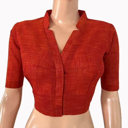 Slub Cotton V Collar Blouse ,Rust, BH1316-S