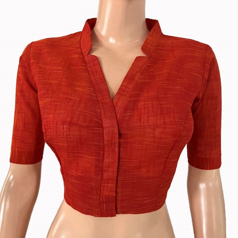 Slub Cotton V Collar Blouse ,Rust, BH1316-S