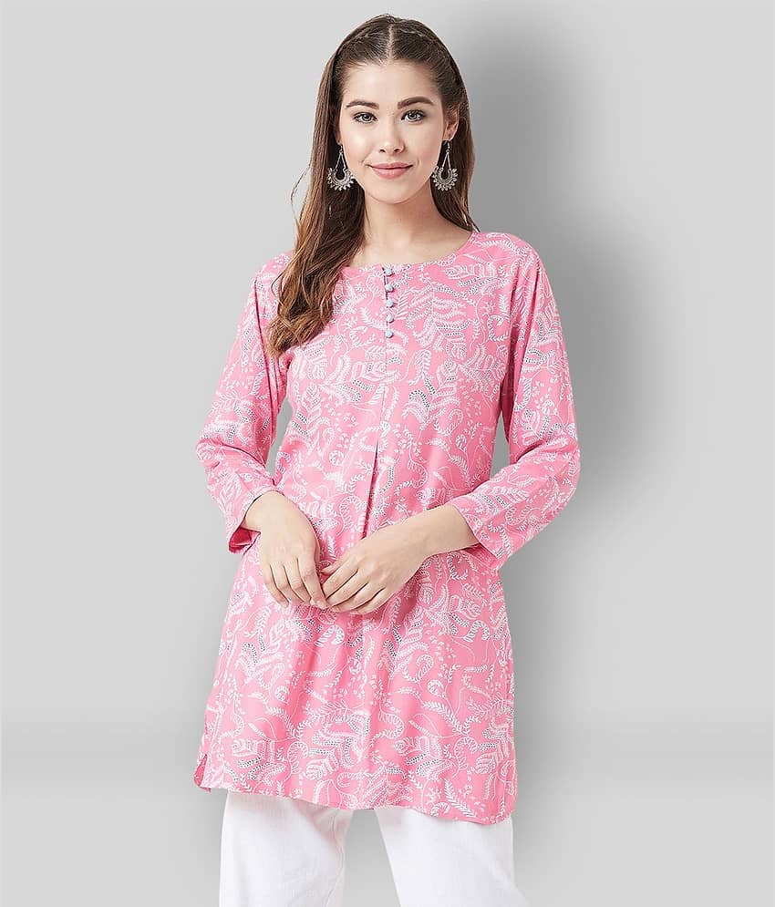 Tissu - Pink Rayon Women's A-line Kurti ( Pack of 1 )