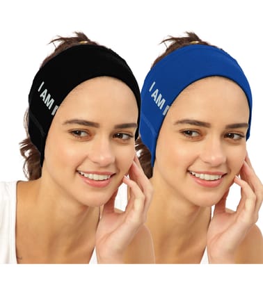 FREECULTR Unisex Bamboo Bandana, Anti Microbial Super Soft & Comfort Fit, Breathable Multipurpose Headband, Face Mask for Dust Protection and Sun - Size Printed Pack of 2-Black, Pilot Blue